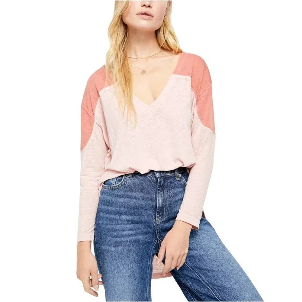 Free People Major League Baseball T-Shirt Pink Oversized Women's Large NEW‎